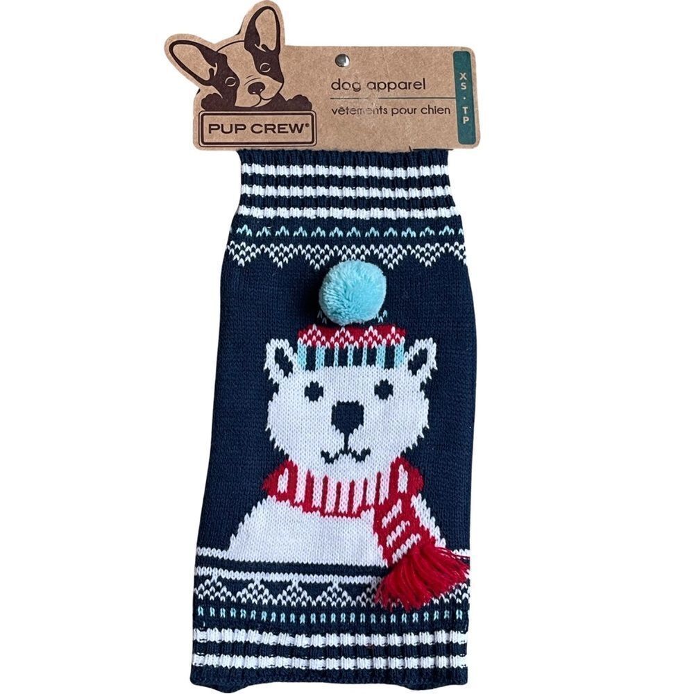 Pup Crew Holiday Polar Bear Dog Sweater Size XS NWT